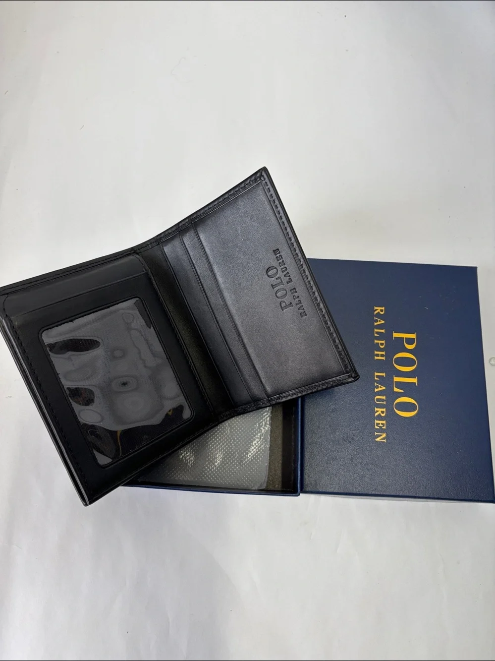 Polo Ralph Lauren Burnished Leather Billfold Wallet Black